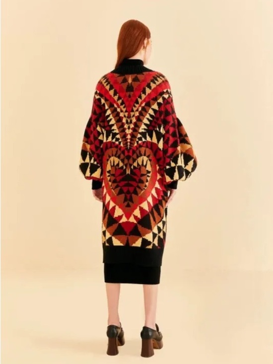 FARM Rio Sweaters - Farm Rio Heart Deco Maxi Cardigan